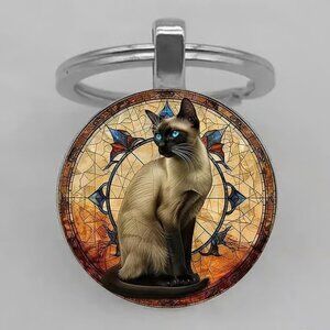 Stainless Steel SIAMESE CAT Keyring Keychain Accessory